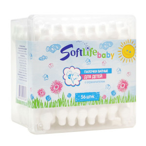Палочки ватные для детей Soft Life Baby с ограничителем (56 шт.) Палочки ватные для детей Soft Life Baby с ограничителем (56 шт.)
