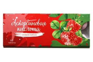 Азбука Здоровья Аскорбиновая кислота со вкусом клубники, 10 таблеток по 25mg (блистер)