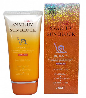 Солнцезащитный крем Jigott SNAIL UV SUN BLOCK SPF50 с улиточным муцином 70 ml