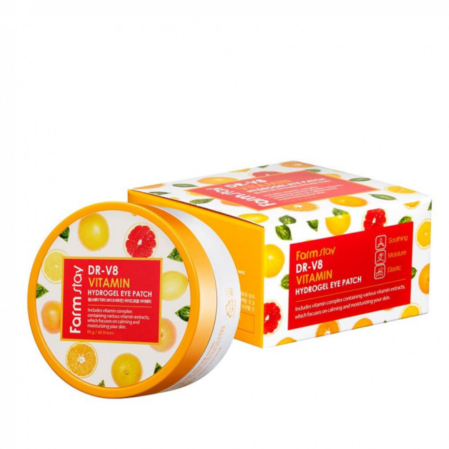 Гидрогелевые патчи для области вокруг глаз FarmStay DR-V8 Vitamin Hydrogel Eye Patch 60шт Гидрогелевые патчи для области вокруг глаз FarmStay DR-V8 Vitamin Hydrogel Eye Patch 60шт