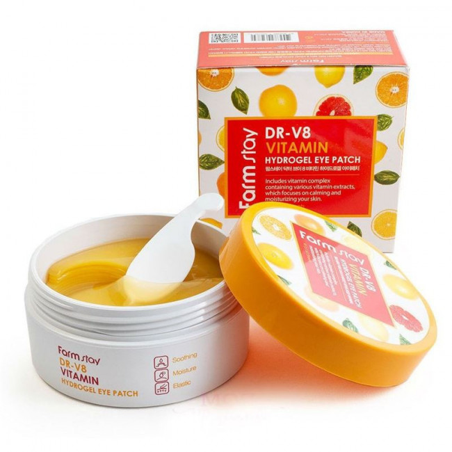 Гидрогелевые патчи для области вокруг глаз FarmStay DR-V8 Vitamin Hydrogel Eye Patch 60шт Гидрогелевые патчи для области вокруг глаз FarmStay DR-V8 Vitamin Hydrogel Eye Patch 60шт