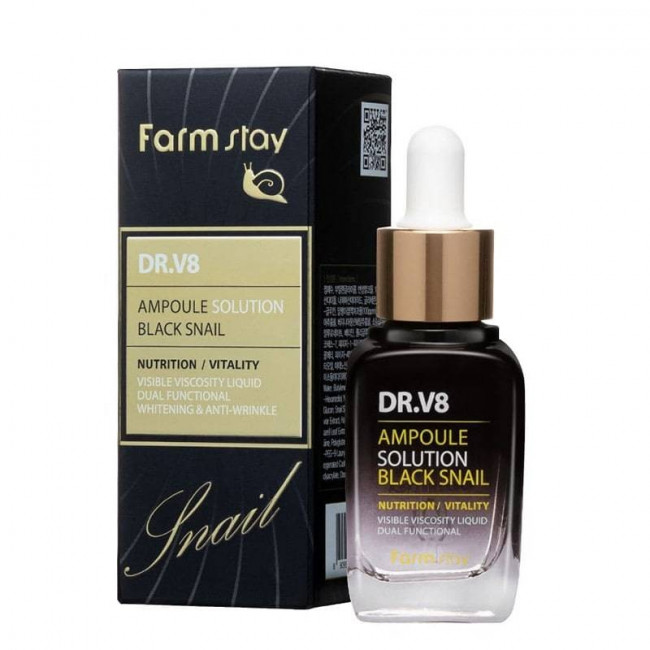 Сыворотка для лица с муцином черной улитки Farm Stay DR.V8 Ampoule Solution Black Snail 30 ml