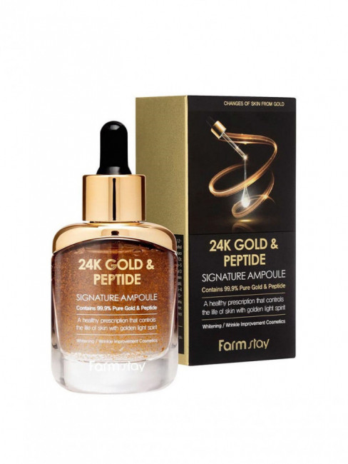 Ампульная сыворотка для лица с золотом и пептидами FarmStay 24K Gold & Peptide Signature Ampoule 35 ml