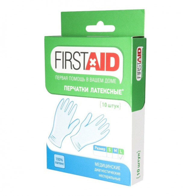 Перчатки First Aid смотровые латексные нестерильные опудренные